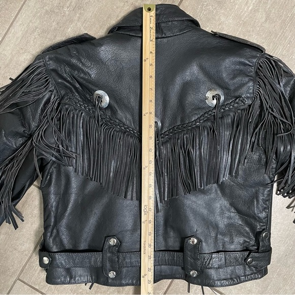 VTG UNIK Premium Black Fringe Conchos Leather Motorcycle Jacket Size… - Picture 12 of 16